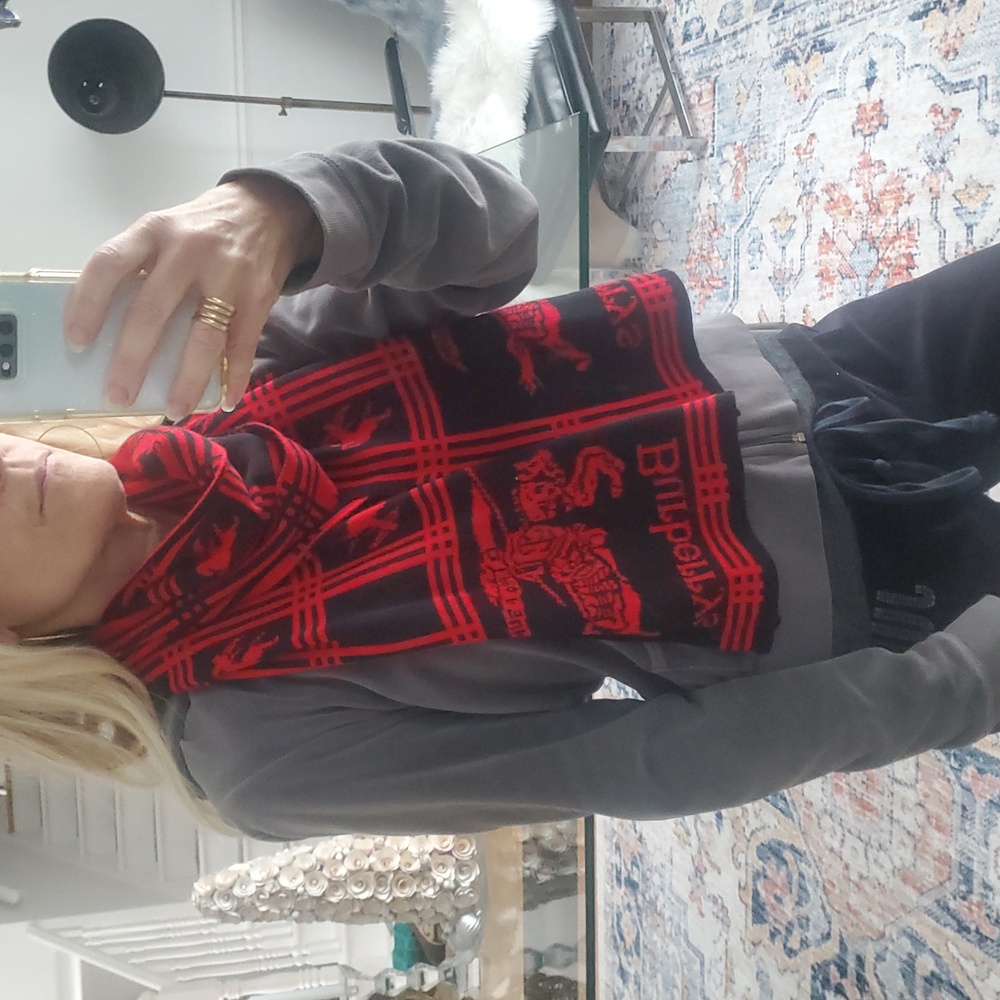 Vintage 80's Burberrys Burberry Red & Black Nova Check Scarf